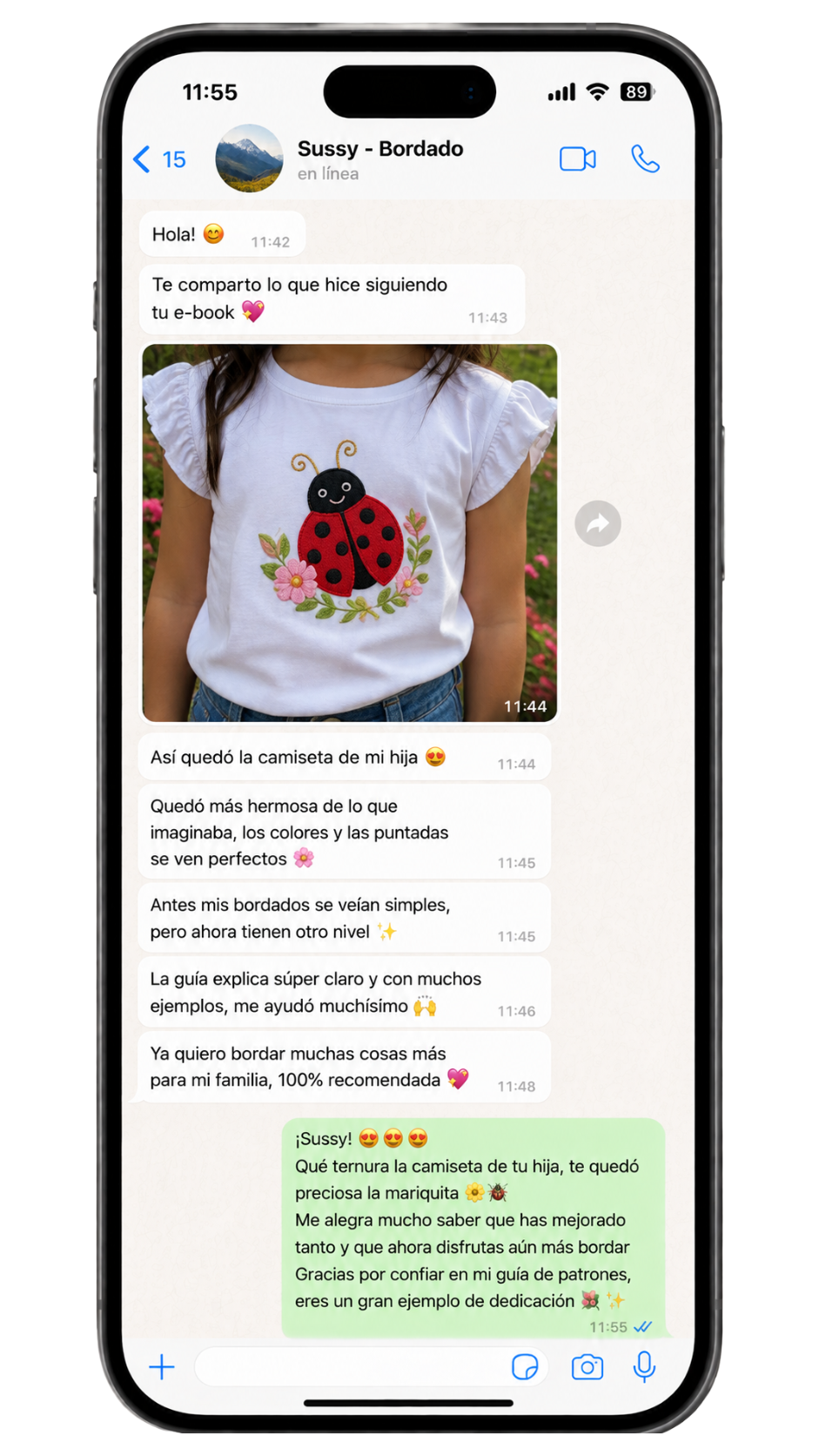 Testimonio de chat de bordado real 2