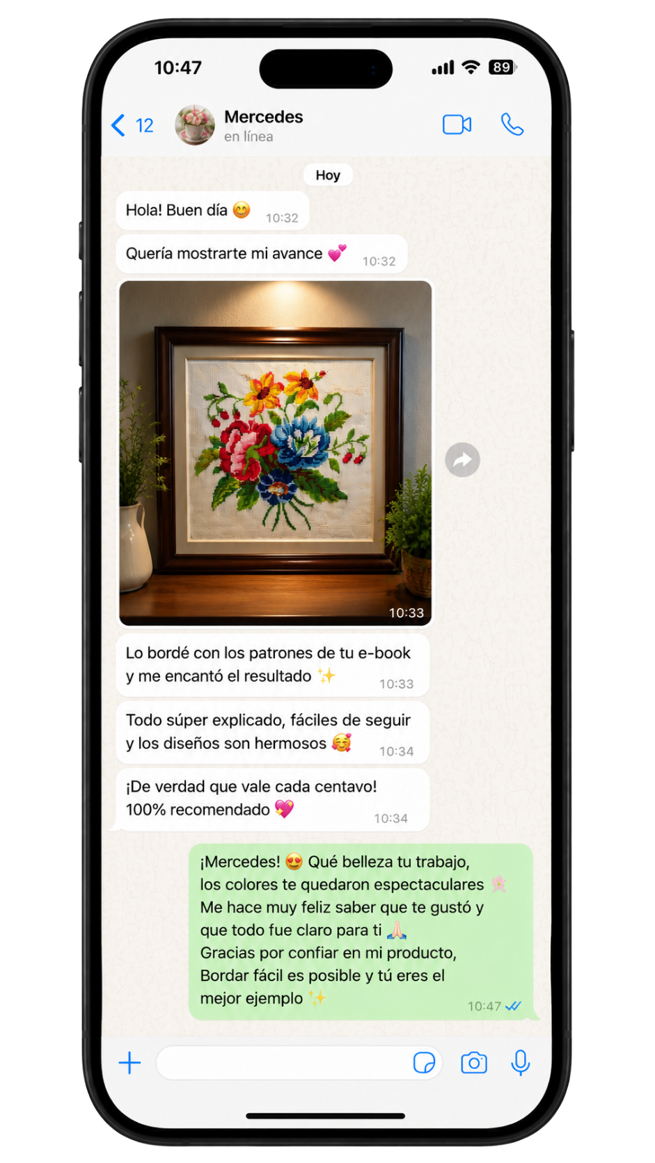Testimonio de chat de bordado real 4